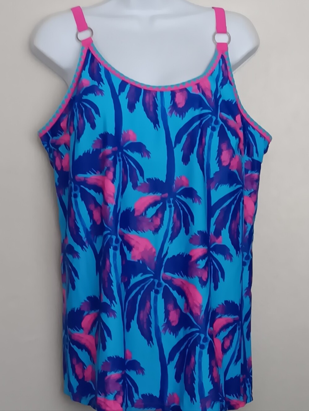 Rotita Tankini Set Tropical Palm Print Bright Blue & Pink  With Swim Shorts XL